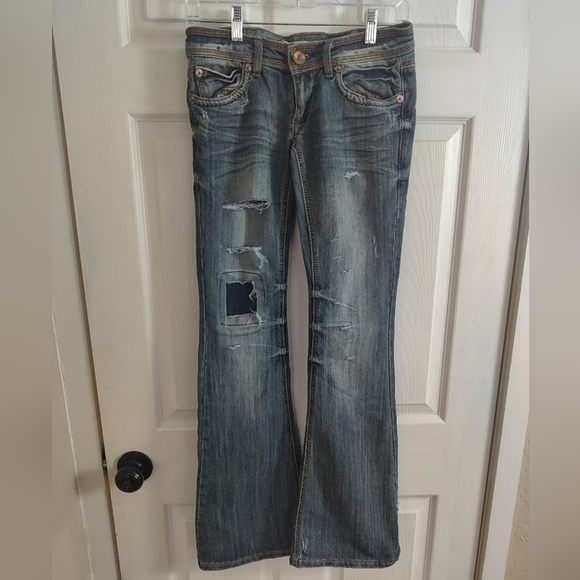 Dollhouse Denim - Dollhouse Size 3 Flared Jeans Distressed by Design.